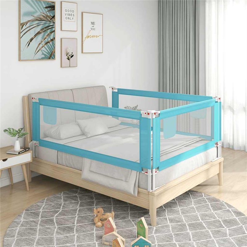 Image secondaire de vidaXL Barrière de sécurité pour lit d'enfant - Barrière de protection pour lit d'enfant - 100 x 25 cm - Tissu bleu