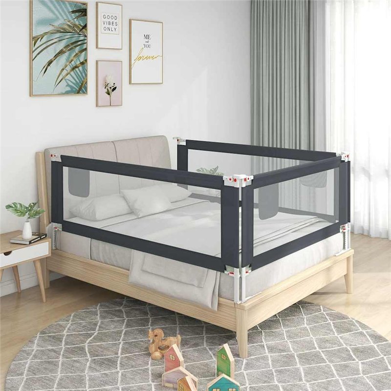 Image secondaire de vidaXL Barrière de Sécurité de Lit d'enfant Protection de Lit Bébé Tout-Petits Chambre à Coucher Maison Intérieur Gris Foncé 90x