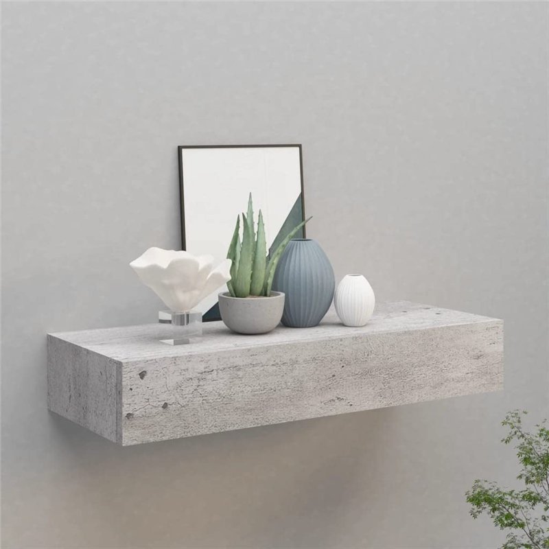 Image secondaire de vidaXL Etagère de tiroir murale en MDF Gris béton 60 x 23,5 x 10 cm, Meuble de Rangement, Etagere Rangement Chambre