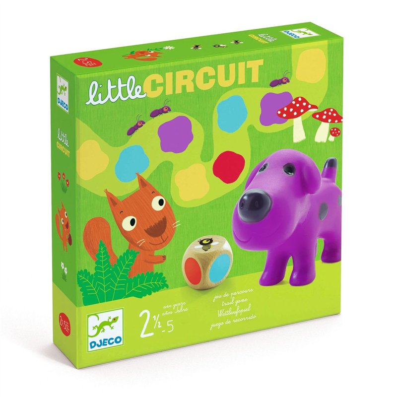 DJECO Little Circuit - Jeu de Société Enfant, 2,5 à 5 Ans - Jeu de Parcours avec 1 Plateau, 6 Pièces de Puzzle, 4 Figurines Anim