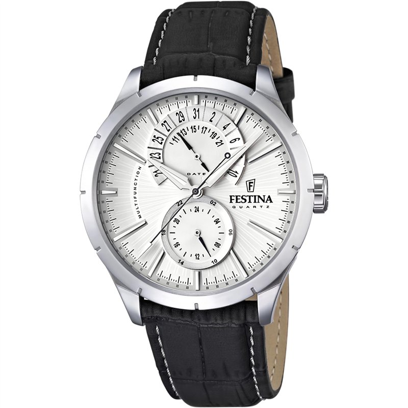 Festina Montre pour Homme F16573/1 Correa Clasico Boîtier en Acier Inoxydable Gris Bracelet en Cuir Noir