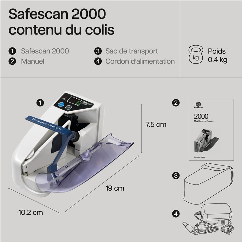 Image secondaire de Safescan 2000 compteuse de billets portable qui compte les billets triés - Compteur de billets d'argent liquide pour les déplacements