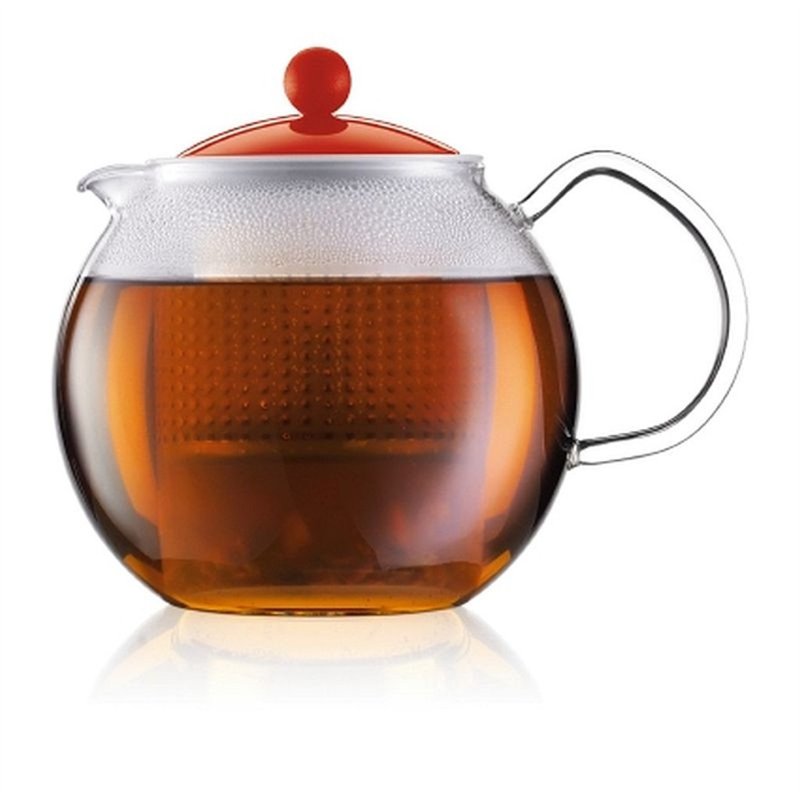Bodum - 1830-294 - Assam - Théière à Piston en Verre - Filtre et Couvercle en Plastique - 1.0 L - Rouge