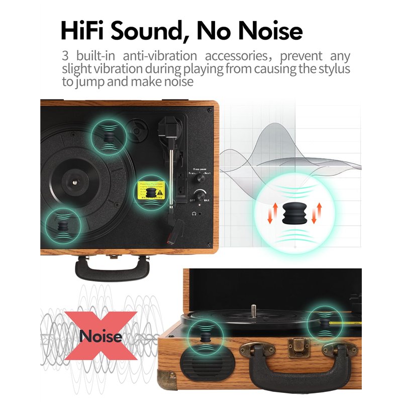 Image secondaire de VIFLYKOO Platine Vinyle, Platine Vinyle à Encodeur Numérique Portabl Bluetooth avec Haut-parleurs Stéréo intégrés à Trois Vitess
