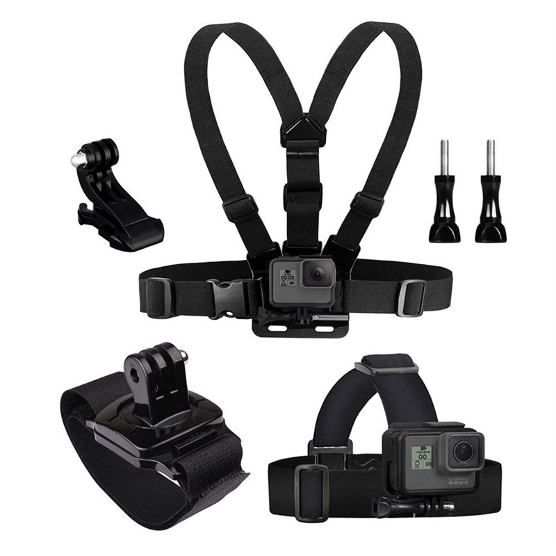 TELESIN Eyeon 3 en 1 Kit Harnais de Poitrine + Fixation Harnais Tete Bandeau + Fixation Poignet avec J Hook pour et Vis GoPro, X