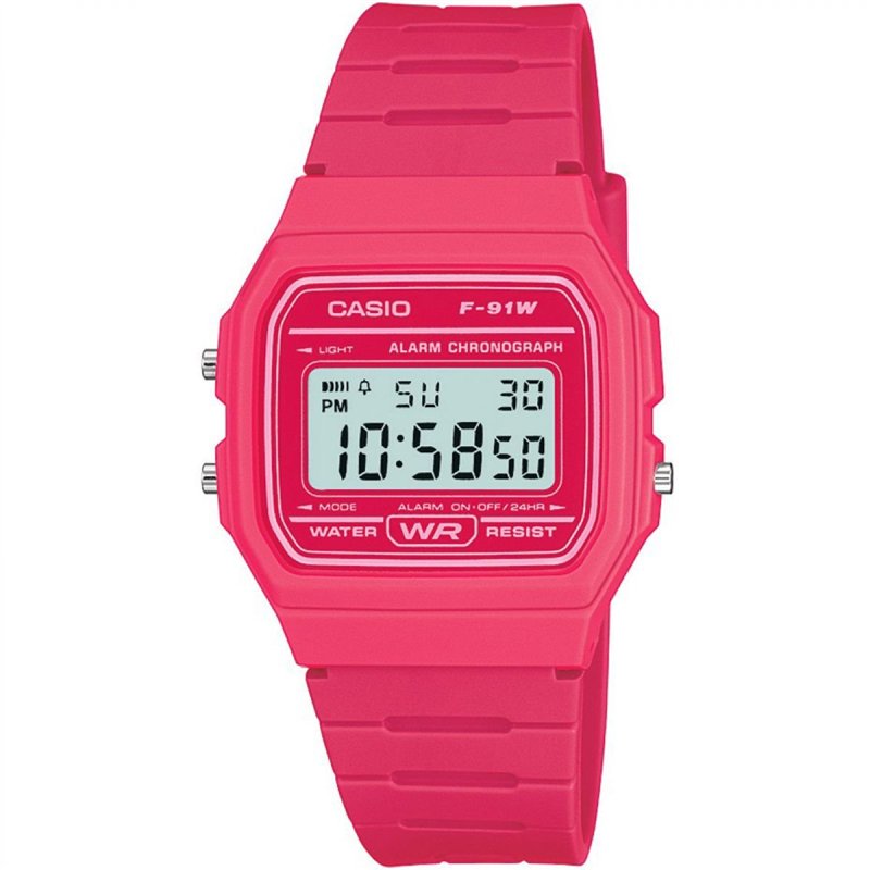 Casio Montre Quartz Unisexe 37.00mm avec Cadran LCD Digitale et Bracelet en Rubber Strap Rose F-91WC-4AEF