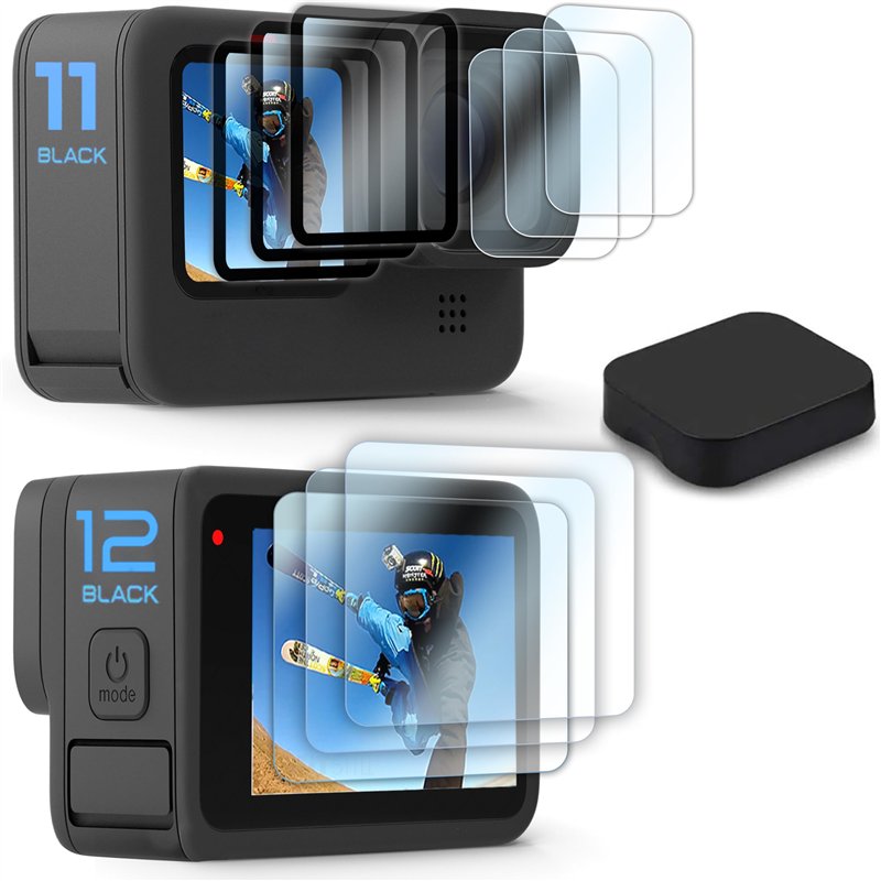 FiTSTILL [9 Pièces Protecteur d'écran pour Go Pro Hero 12/11/ 10/9 Black, Protecteur d'écran en verre + Protecteur d'objectif en