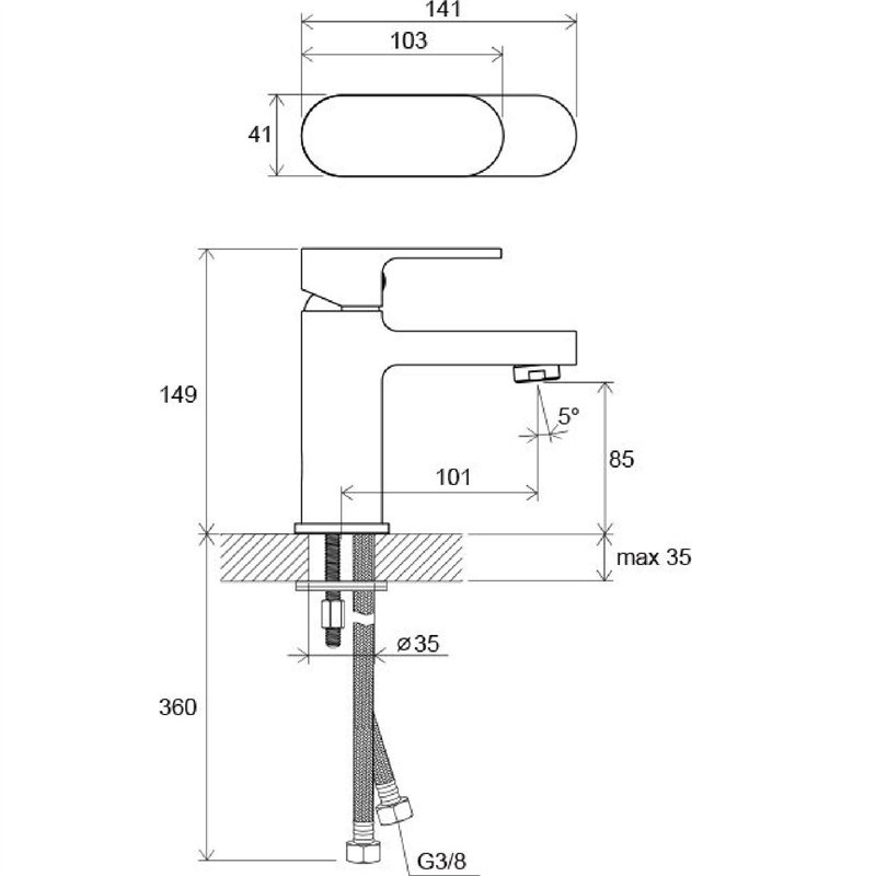 Image secondaire de Mitigeur de Lavabo | Mitigeur monocommande | Mitigeur sans bonde | Hauteur 149 mm | Chromé | RAVAK