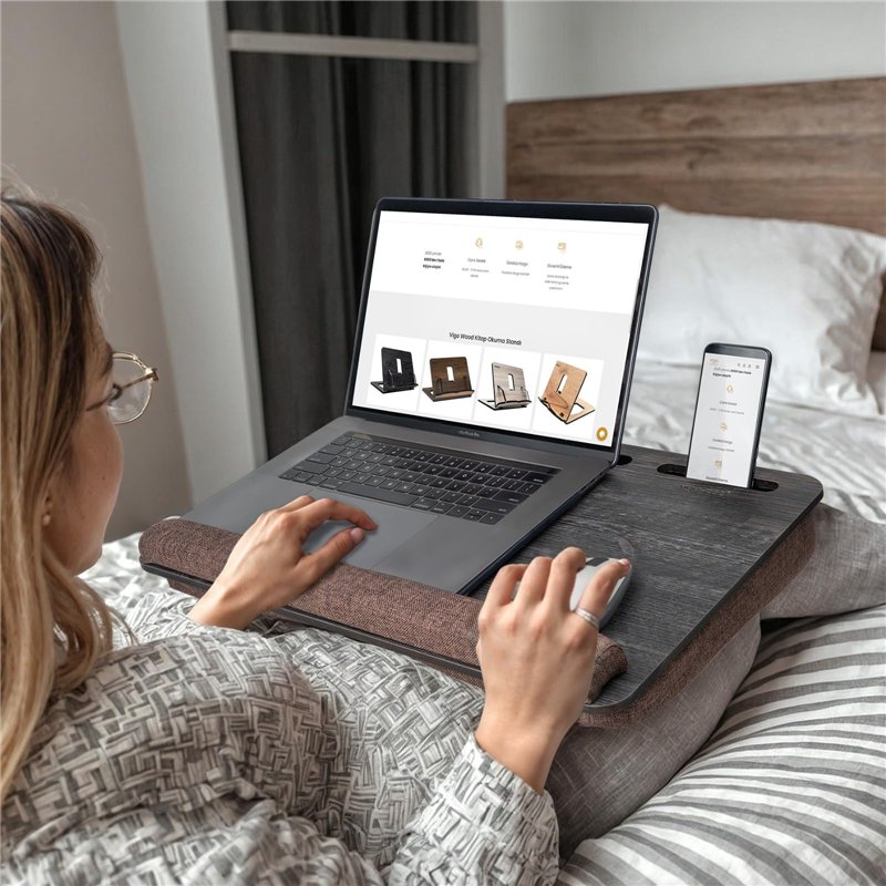 Image secondaire de Vigo Bureau en Bois pour Ordinateur Portable avec Coussin, Support pour Ordinateur Portable jusqu'à 17,3