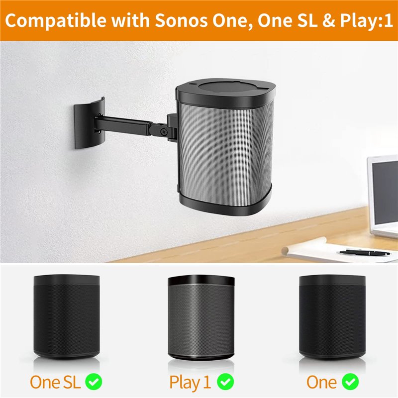 Image secondaire de Dinghosen Support de plafond / support mural compatible avec haut-parleur Sonos One, One SL, Play 1 - Support de montage inclina