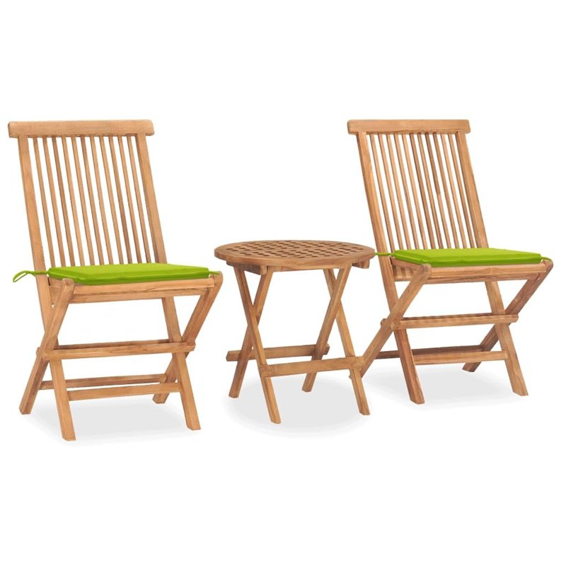 vidaXL Teck Mobilier à Dîner d'Extérieur Pliable avec Coussin 3 pcs Mobilier de Patio Salon de Jardin Ensemble de Salle à Manger
