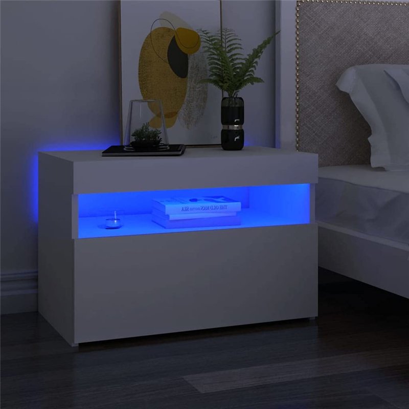 Image secondaire de vidaXL Table de Chevet, Armoire de Nuit avec Rangement, Armoire de Lit, Meuble de Chambre à Coucher, Moderne, avec Lumières LED