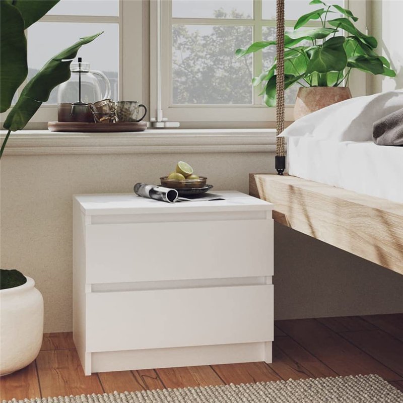 Image secondaire de vidaXL Table de Chevet, Armoire de Nuit avec 2 Tiroirs, Armoire de Lit avec Rangement, Meuble de Chambre, Scandinave, Blanc Bois
