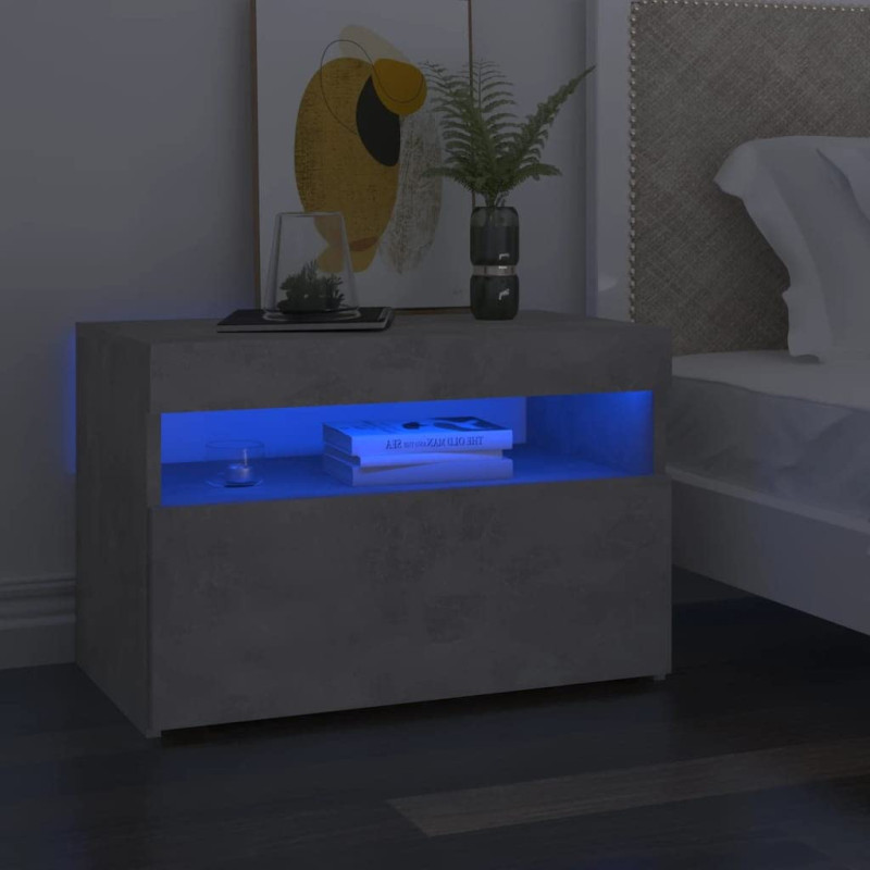 Image secondaire de vidaXL Table de Chevet avec Lumières LED, Armoire de Nuit avec Rangement, Armoire de Lit, Meuble de Chambre à Coucher, Moderne,