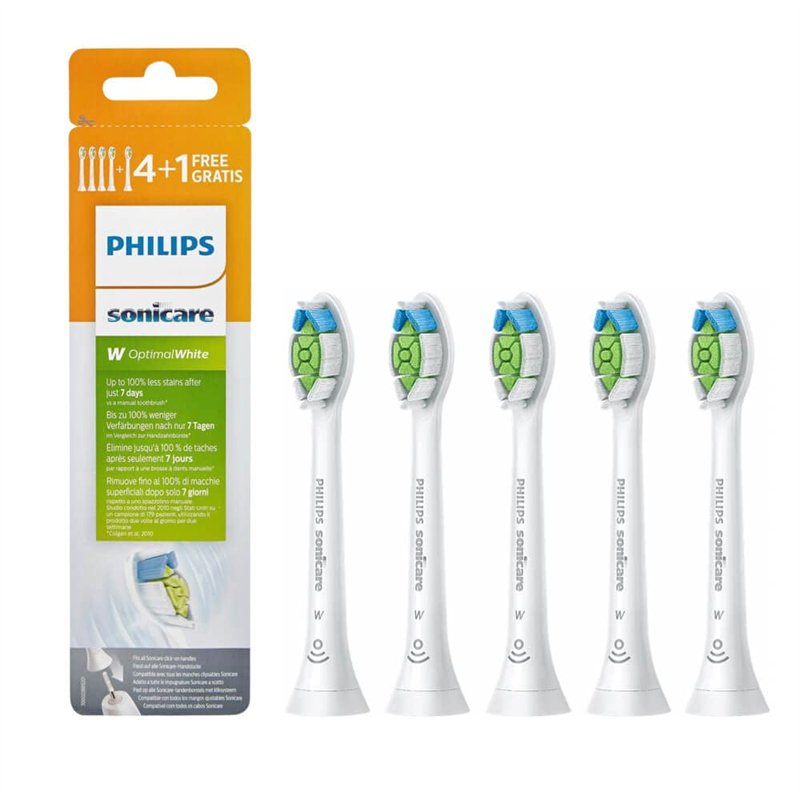 Philips Sonicare W2 Optimal White Sonic Standard HX6065/10 Lot de 5 têtes de brosse à dents de taille standard, fixation à clic,