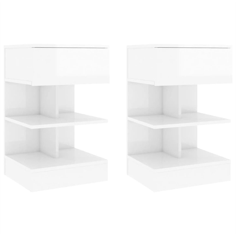 vidaXL Tables de Chevet 2 pcs, Armoires de Nuit avec Rangement, Armoires de Lit, Meubles de Chambre, Scandinave, Blanc Brillant