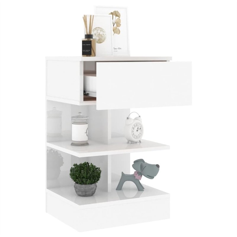 Image secondaire de vidaXL Tables de Chevet 2 pcs, Armoires de Nuit avec Rangement, Armoires de Lit, Meubles de Chambre, Scandinave, Blanc Brillant
