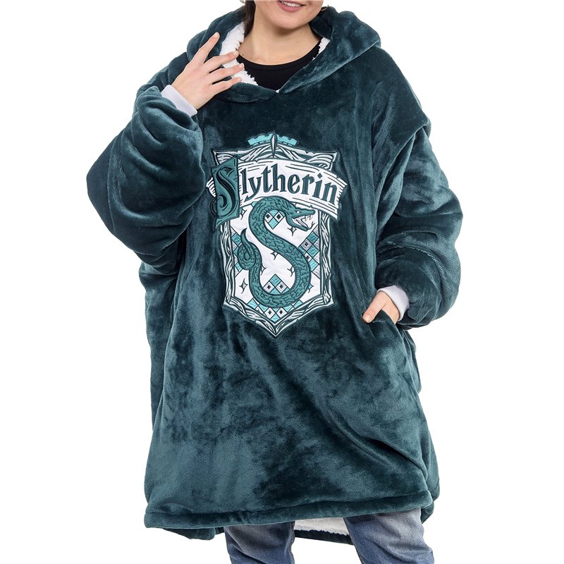 Merchoid Harry Potter - Couverture surdimensionnée à capuche Slytherin Confortable, douce, chaude et pelucheuse Pour homme femme
