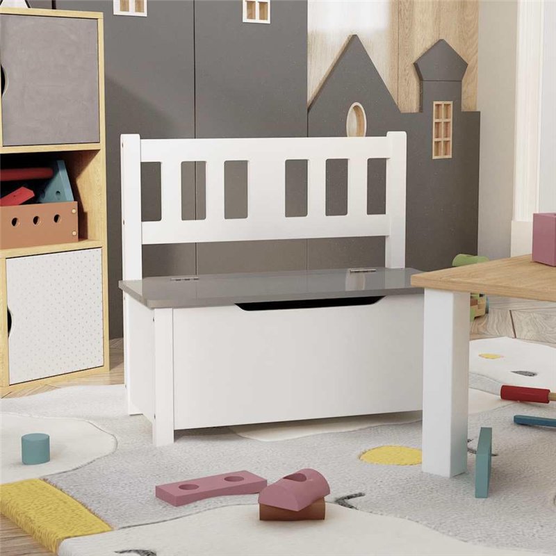 Image secondaire de vidaXL Banc de Rangement pour Enfants Coffre de Rangement Banc de Stockage Chambre à Coucher Maison Intérieur Blanc et Gris 60x3