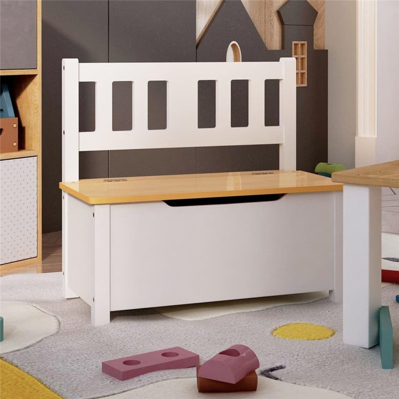 Image secondaire de vidaXL Banc de Rangement pour Enfants Coffre de Rangement Banc de Stockage Chambre à Coucher Maison Intérieur Blanc et Beige 60x