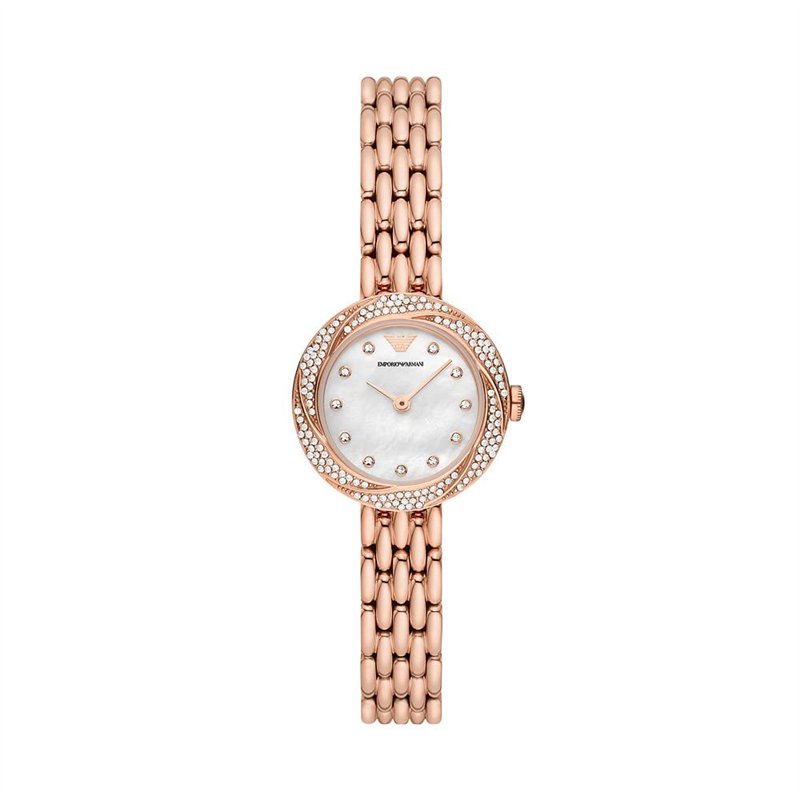 Emporio Armani Montre pour femme, mouvement à deux aiguilles, boîtier en acier inoxydable or rose 26 mm avec bracelet en acier i