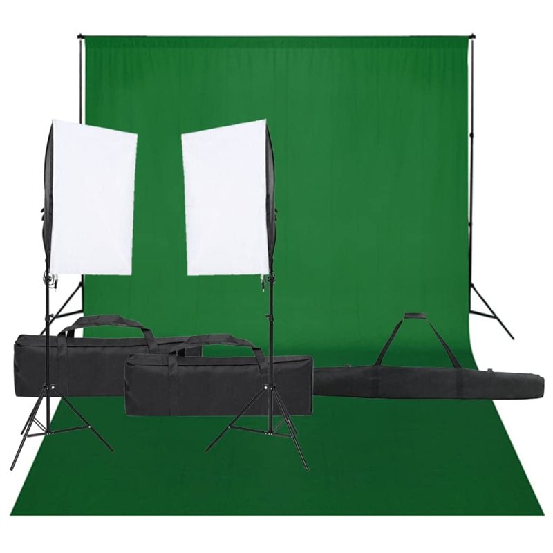 vidaXL Kit de Studio Photo avec Éclairage et Toile de Fond Lumière de Photographie Système de Fond Kit de Support de Fond Sac de