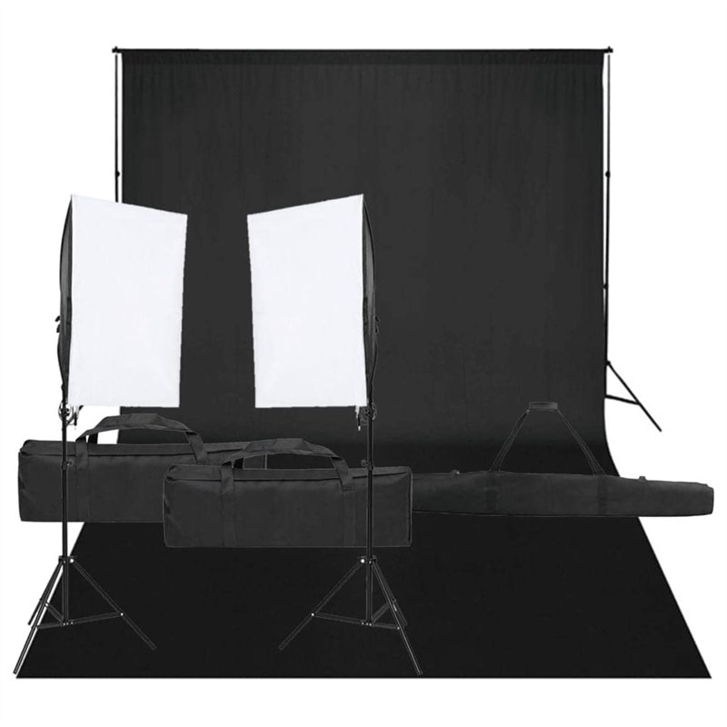 vidaXL Kit de Studio Photo avec Éclairage et Toile de Fond Lumière de Photographie Système de Fond Kit de Support de Fond Sac de
