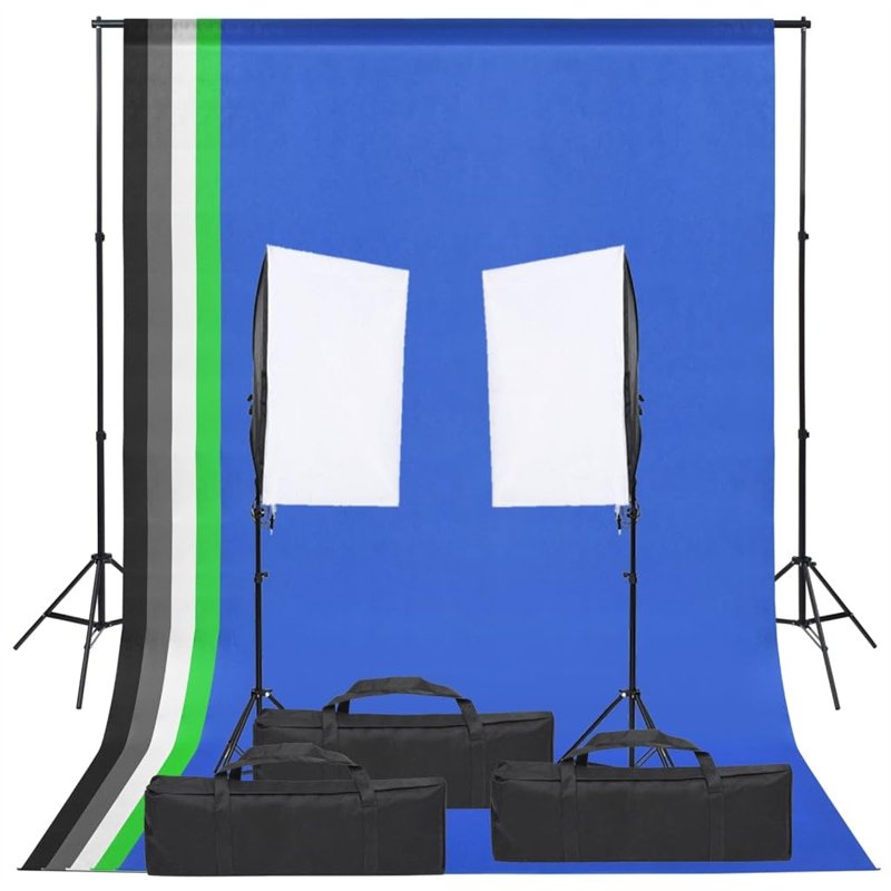 vidaXL Kit de Studio Photo avec Éclairage et Toile de Fond Lumière de Photographie Système de Fond Kit de Support de Fond Sac de
