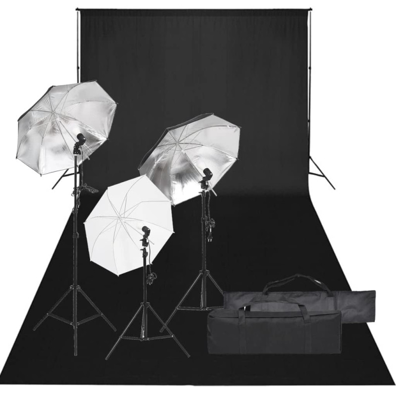 vidaXL Kit de Studio Photo avec Éclairage et Toile de Fond Lumière de Photographie Système de Fond Kit de Support de Fond Sac de
