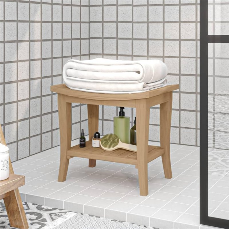 Image secondaire de vidaXL Table d'Appoint de Salle de Bain, Table Basse avec Étagère, Meuble de Rangement Toilette Maison Intérieur, Bois de Teck S