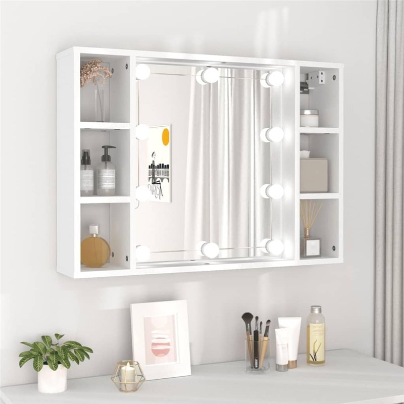 Image secondaire de vidaXL Armoire à Miroir avec LED Armoire Murale Armoire de Salle de Bain Meuble de Rangement Armoire de Rangement Blanc 76x15x55