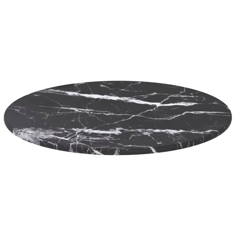 Image secondaire de vidaXL Plateau de table noir Ø 30 x 0,8 cm en verre trempé aspect marbre