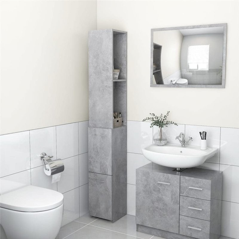 Image secondaire de Armoire de bain gris béton 25x26,5x170 cm bois d'ingénierie