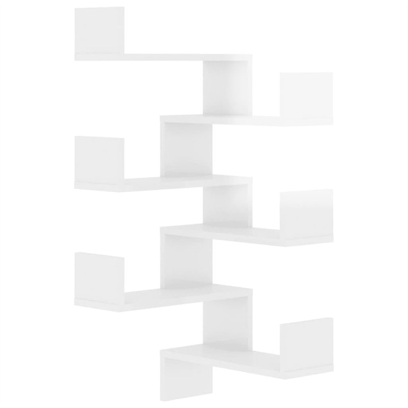 Image secondaire de VidaXL Étagère murale d'angle 2pcs Blanc brillant 40x40x50cm Aggloméré