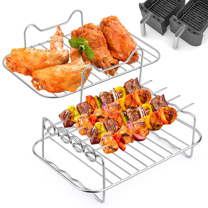 Accessoires pour Friteuse en Acier Inoxydable 304, Support Multifonction Double Couche avec Brochette Compatible avec Ninja Food