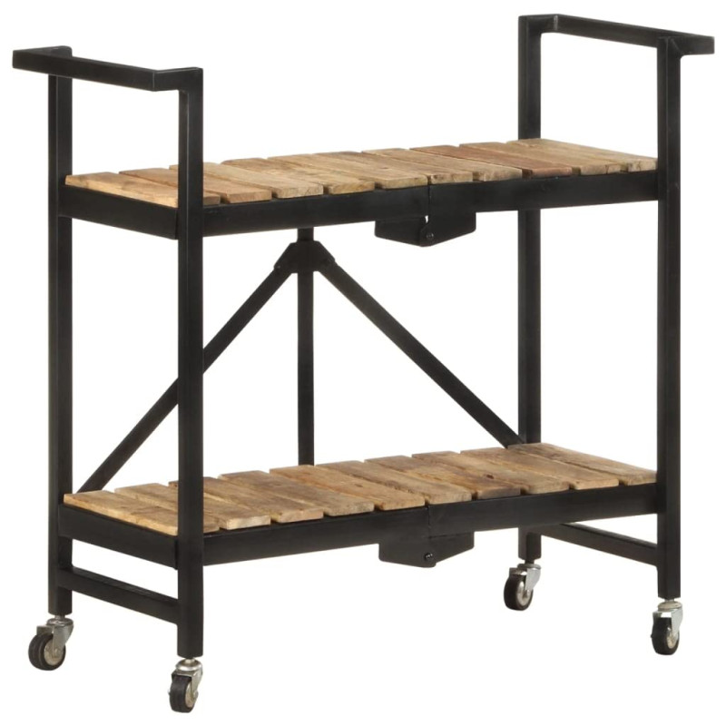 vidaXL Desserte de cuisine en bois de manguier massif avec structure en acier revêtu par pulvérisation - Design pliable - 2 comp