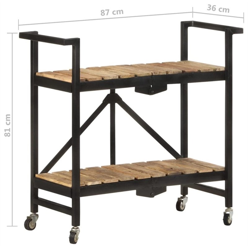 Image secondaire de vidaXL Desserte de cuisine en bois de manguier massif avec structure en acier revêtu par pulvérisation - Design pliable - 2 comp