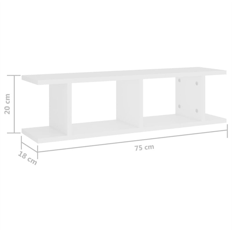 Image secondaire de vidaXL 2X Etagères Murales Etagères Suspendues Etagères Flottantes Salon Chambre Salle de Séjour Intérieur Blanc 75x18x20 cm Boi