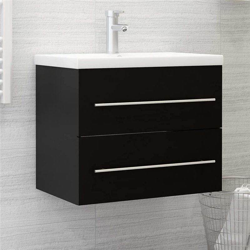 Image secondaire de vidaXL - Meuble sous lavabo Brillant Bois Noir 60 x 38,5 x 48 cm