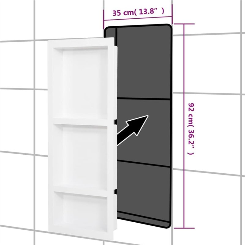 Image secondaire de Niche de douche avec 3 compartiments Blanc brillant 41x99x9 cm