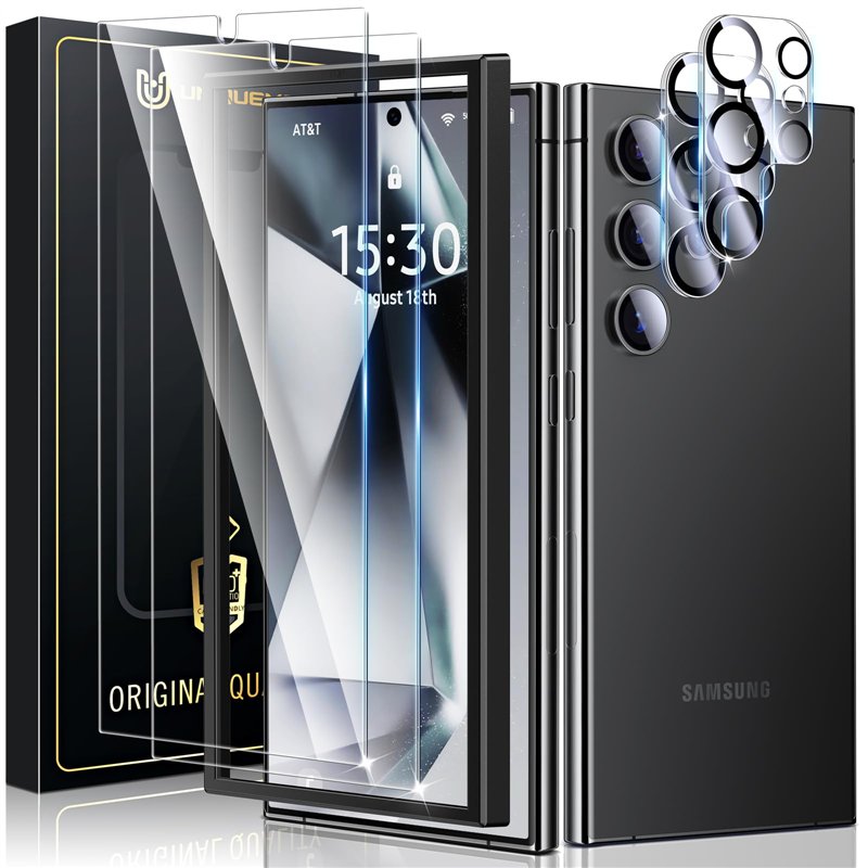 UniqueMe 4 Pièces Verre Trempé pour Samsung Galaxy S24 Ultra Protection, 2 Pièces Protection Ecran 2 Pièces Verre Trempé Protect