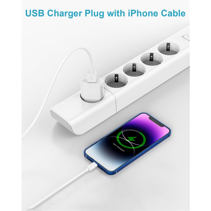 Image secondaire de Chargeur iPhone Apple MFi Certifié et Câble iPhone 2M [Lot de 2], Adaptateur Prise Chargeur iPhone Rapide Chargeur USB Prise USB