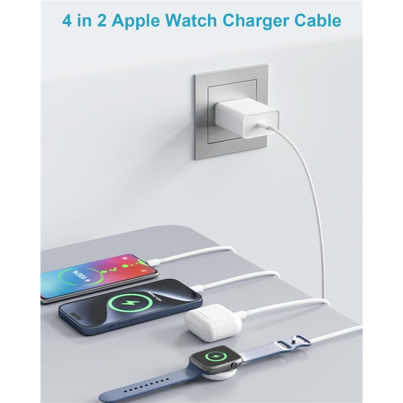 Image secondaire de Chargeur Apple Watch, 4 en 2 Cable Apple Watch Chargeur Montre Apple Watch USB C Chargeur iWatch Apple avec Lightning/USB C/iWat