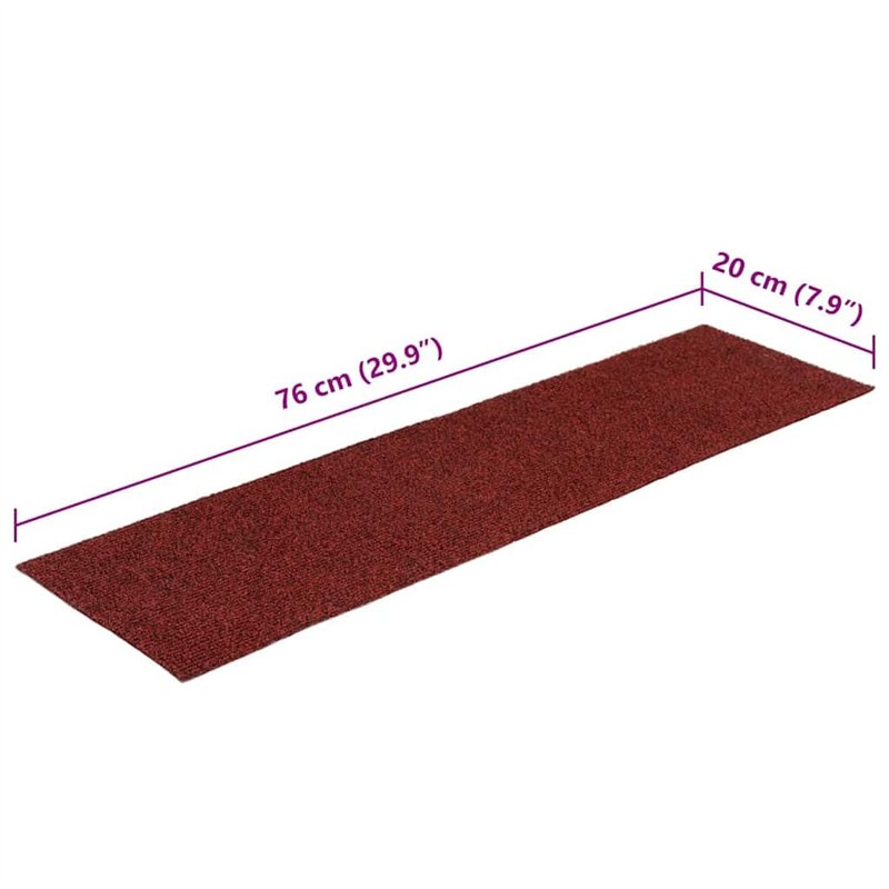 Image secondaire de vidaXL Lot de 15 tapis d'escalier rectangulaires en tissu aiguilleté rouge, facile à installer, amortit le son, décoration d'int