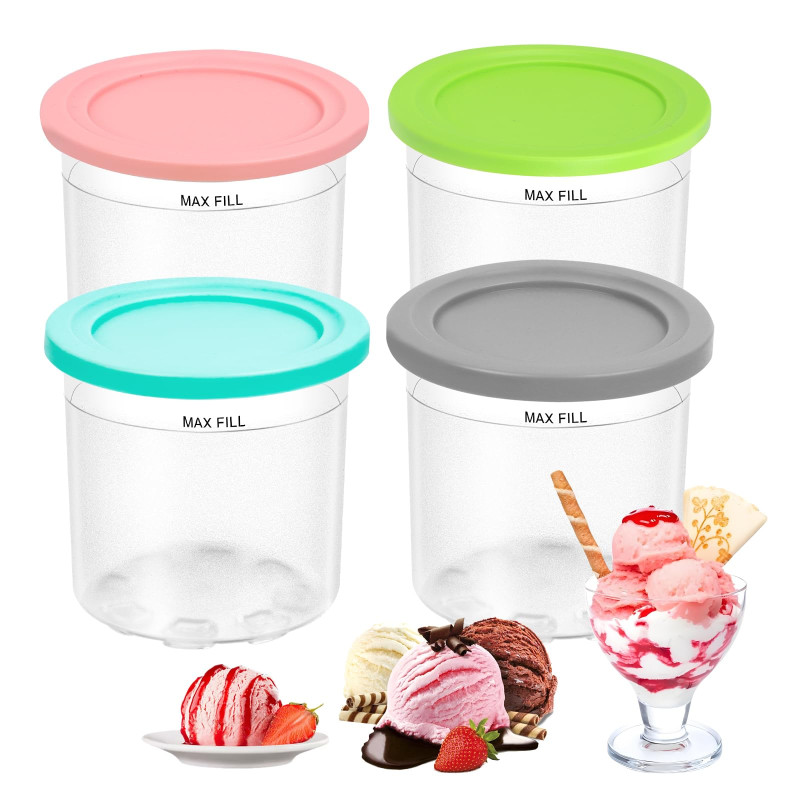Bacs à Crème Glacée pour Ninja Creami, 4PCS Récipients à Crème Glacée avec Couvercles, Pot Glace Réutilisables, Boîtes À Crème Gla