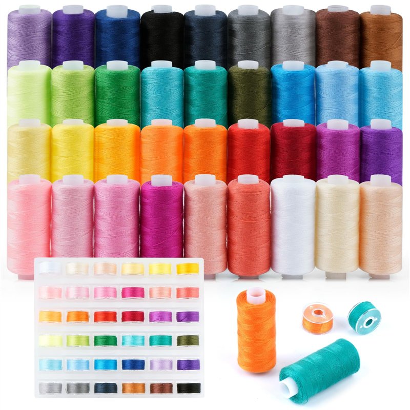 PUWOWYE Fil à Coudre Kit, 36 Couleurs 400 Yards de Fil de Machine à Coudre et 36 Bobines de Canette Bobine