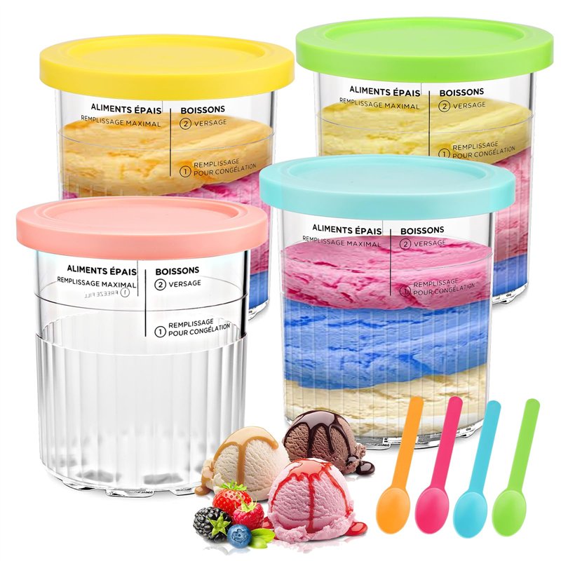 Lot de 4 Récipients à Crème Glacée de Rechange pour Ninja Creami Deluxe NC501/NC500 Series, für Ninja Creami 11-in-1 Eismaschine