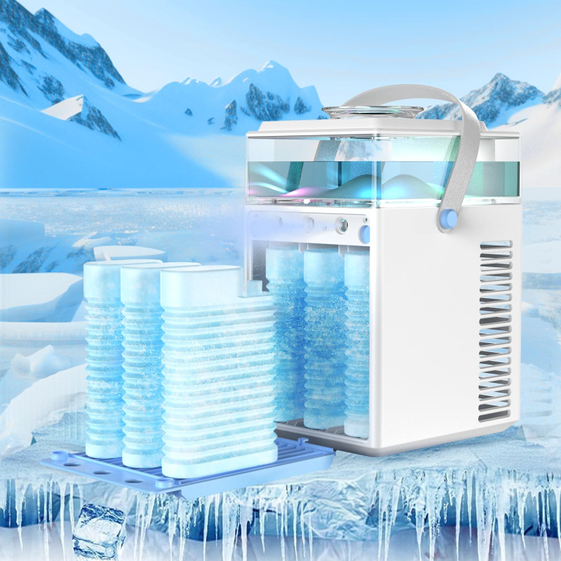 Refroidisseur d'air Portable, 4 en 1 Rechargeable Mini Climatiseur Portable avec 6 Bacs à Glace, Climatiseur Mobile via App Cont
