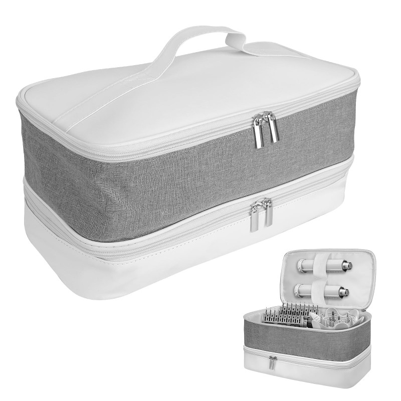 Adorila Sac de transport à double couche pour sèche-cheveux, sac de voyage pour sèche-cheveux, organiseur de beauté (blanc)