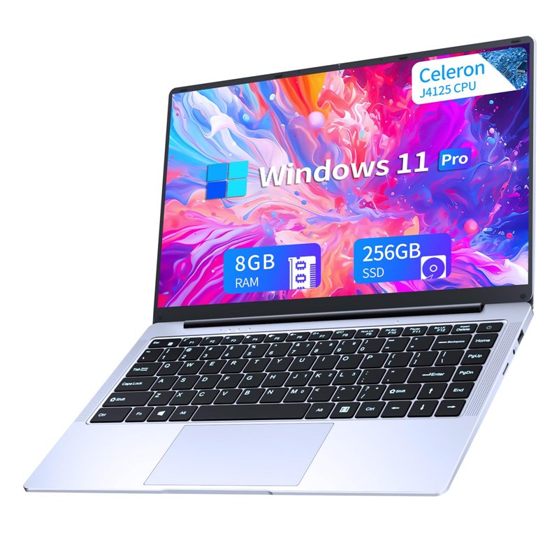 KUMNOSAL Ordinateur Portable Win11 Pro Celeron J4125 PC Portable, Laptop écran IPS FHD 14,1 Pouces, (8 Go LPDDR4 RAM 256 Go SSD